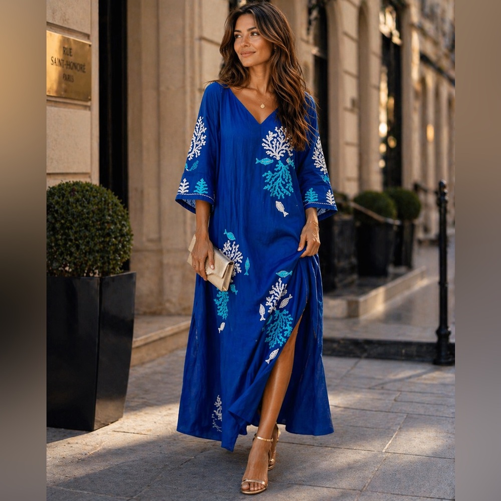 New Debbie Katz Agua Tunic Embroidered Beach Cover Up/ Dress